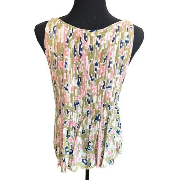 Maeve Anthropologie Floral Soana Ikat Pleated Blouse Top Sleeveless Top Sz 6 - Picture 3 of 11